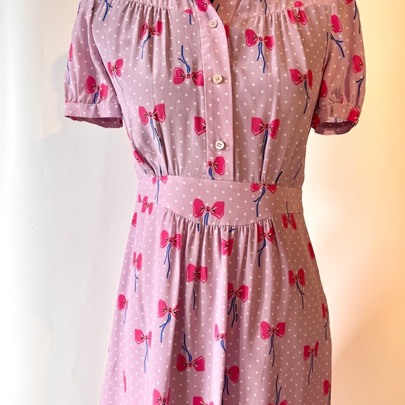 Authentic Silk Miu Miu Puff Sleeve Dress with Bow Pattern. SZ 36 - Picture 1 of 10